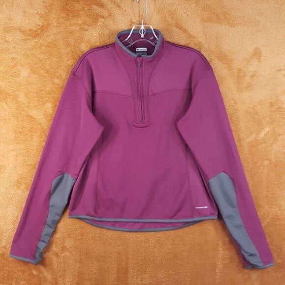 COLUMBIA Womens Jacket Large Maroon 1/4 Zip Pullover Lightweight TITANIUM - Picture 1 of 8